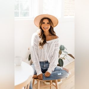 Pink Lily | SATURDAY TRENDS IVORY OPEN KNIT SWEATER